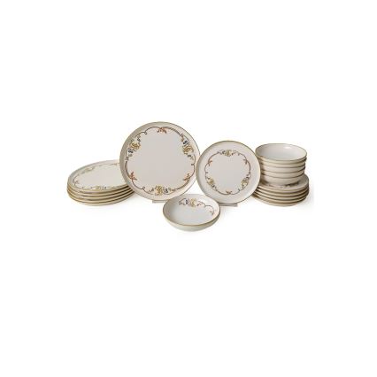 Conjunto de jantar 18 peças creme/dourado/cerâmica