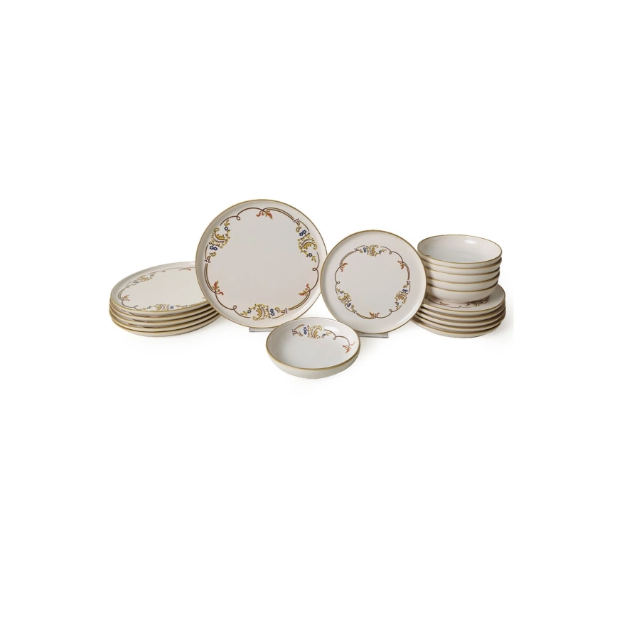 Conjunto de jantar 18 peças creme/dourado/cerâmica