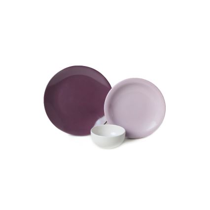 Conjunto de jantar 18 peças em cerâmica — roxo e branco
