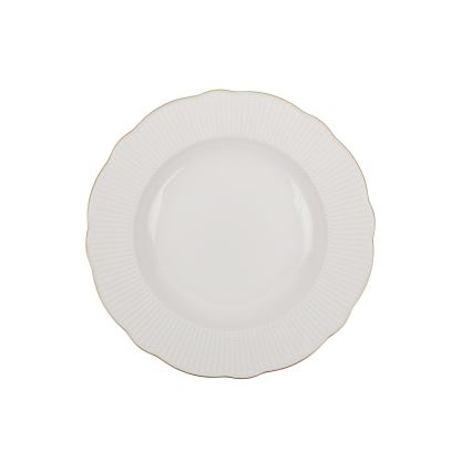 Conjunto de jantar 18 peças em porcelana branca com acabamento dourado