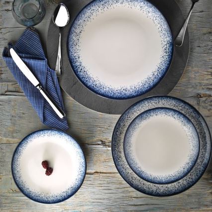 Conjunto de jantar 18 peças em porcelana, branco/azul