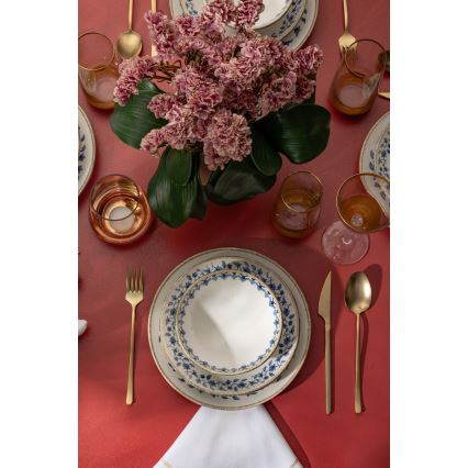 Conjunto de jantar 18 peças em porcelana, branco e azul