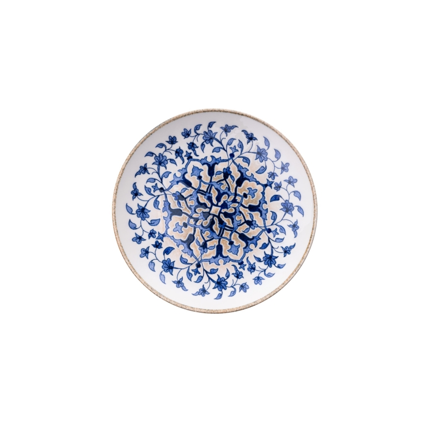 Conjunto de jantar 18 peças em porcelana, branco e azul
