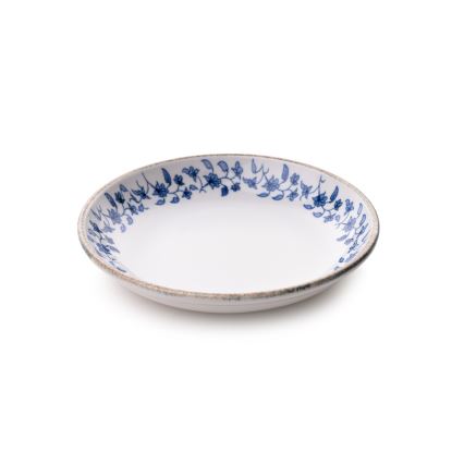 Conjunto de jantar 18 peças em porcelana, branco e azul