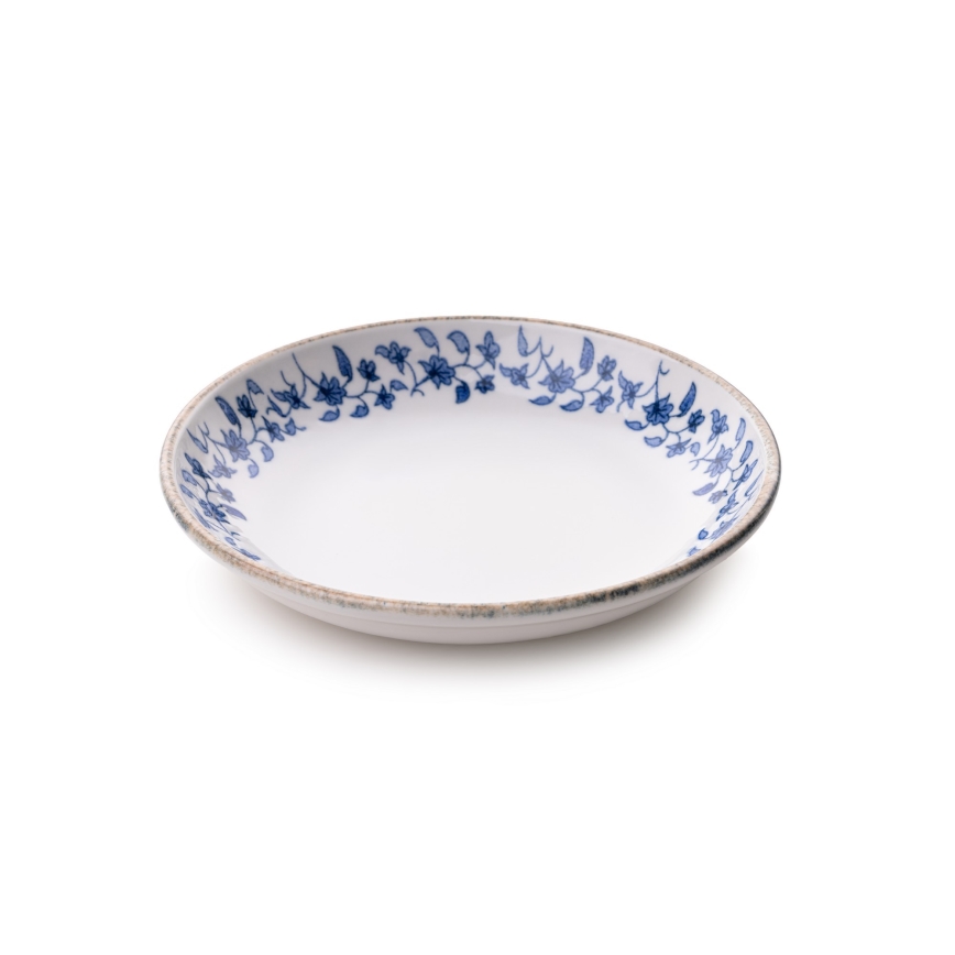 Conjunto de jantar 18 peças em porcelana, branco e azul