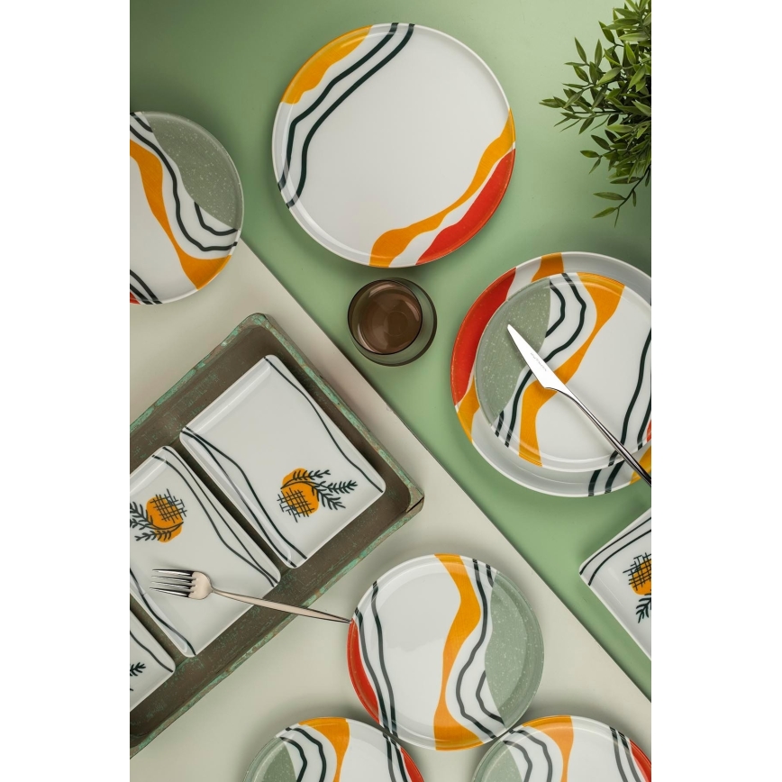 Conjunto de jantar 18 peças em porcelana multicolorida