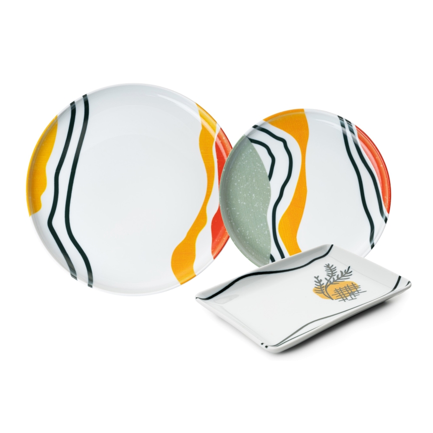 Conjunto de jantar 18 peças em porcelana multicolorida