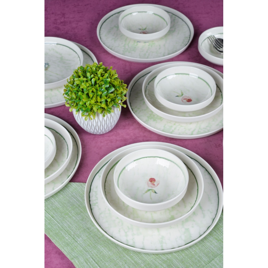 Conjunto de jantar 18 peças em porcelana, verde