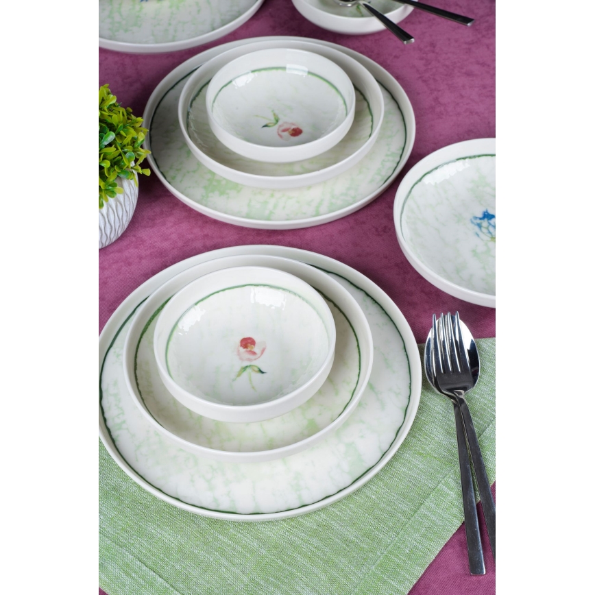 Conjunto de jantar 18 peças em porcelana, verde