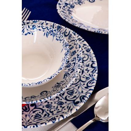 Conjunto de jantar 18 peças em porcelana — branco/azul