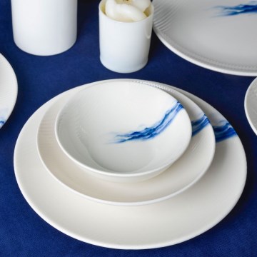 Conjunto de jantar 18 peças, porcelana, branco/azul