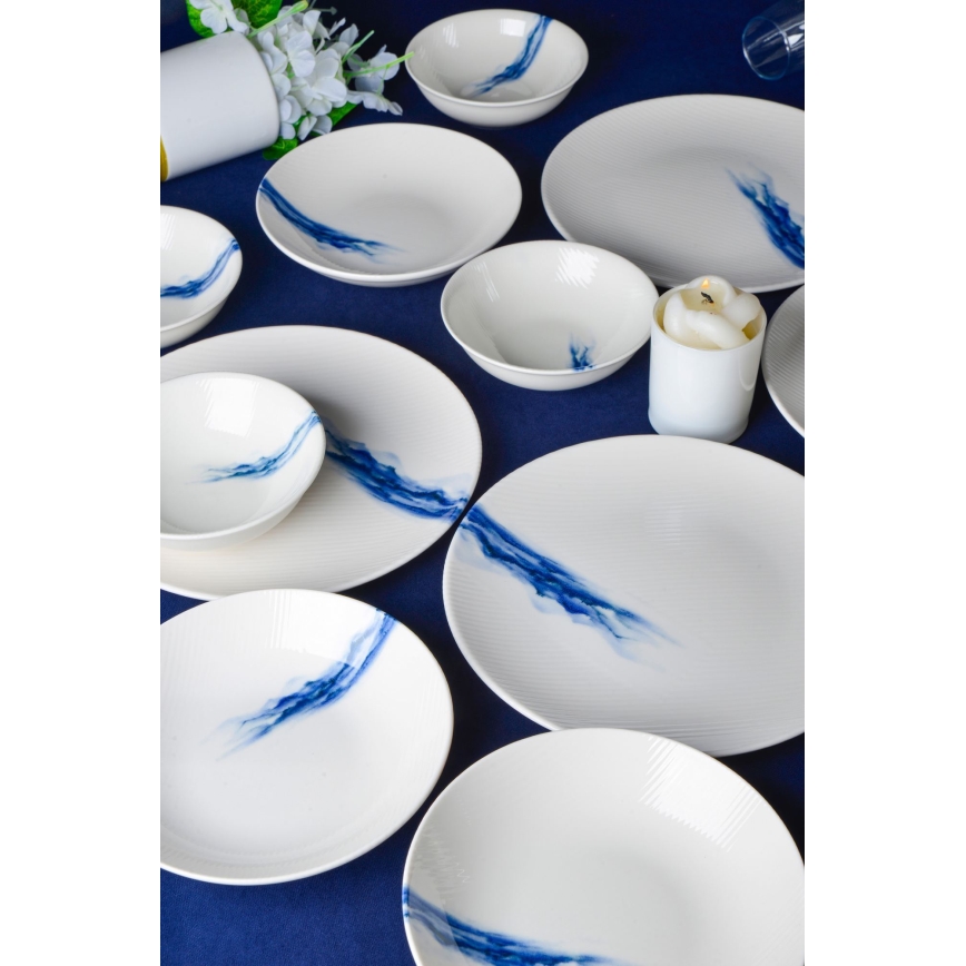 Conjunto de jantar 18 peças, porcelana, branco/azul