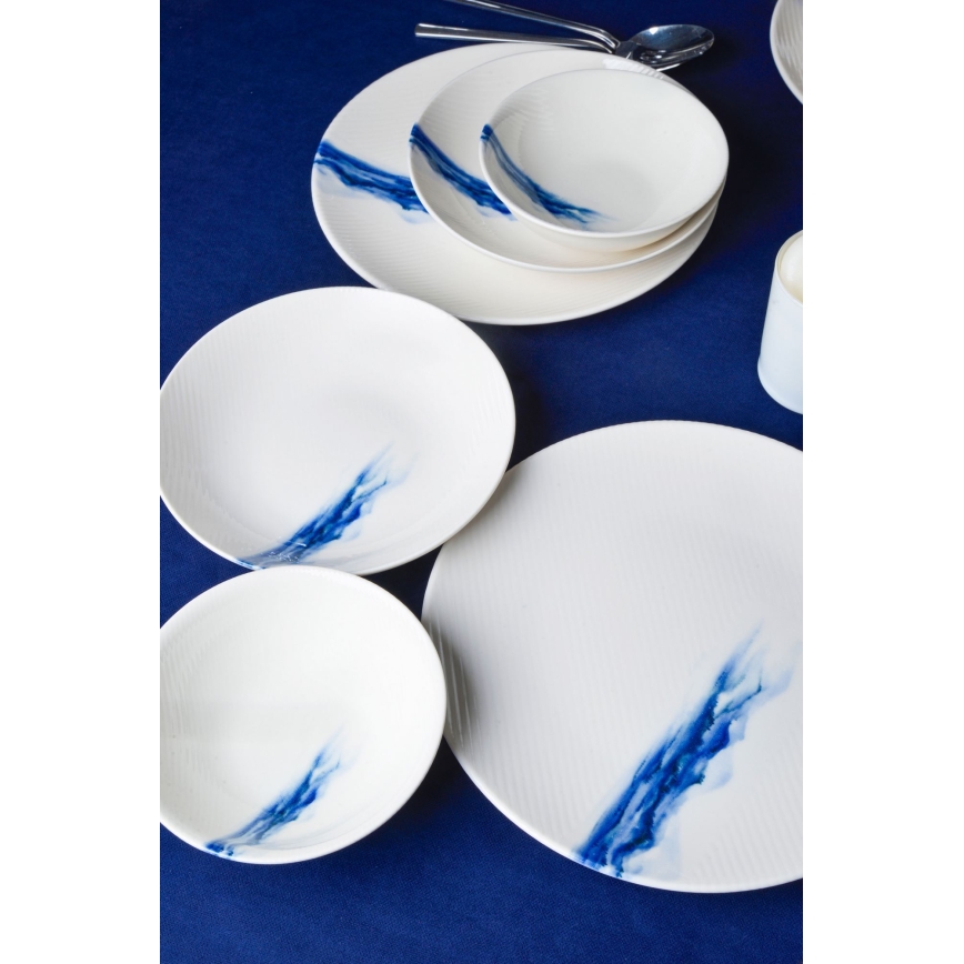 Conjunto de jantar 18 peças, porcelana, branco/azul