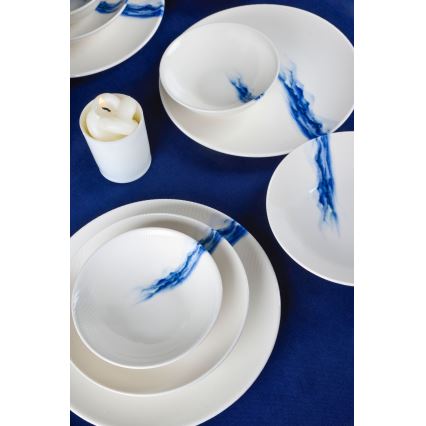 Conjunto de jantar 18 peças, porcelana, branco/azul