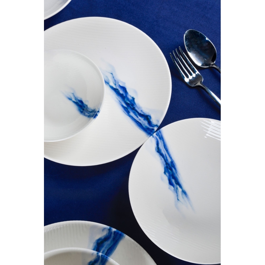 Conjunto de jantar 18 peças, porcelana, branco/azul