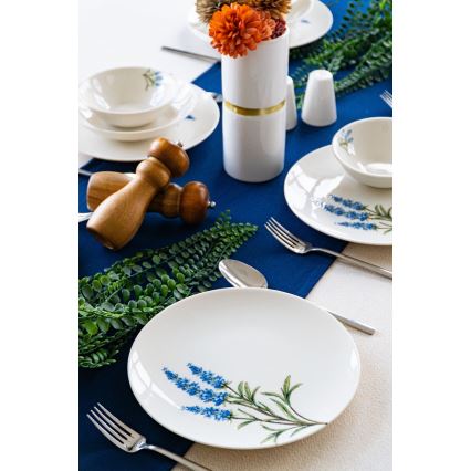 Conjunto de jantar 18 peças, porcelana, branco/azul/verde