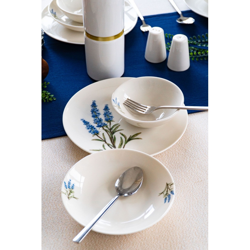 Conjunto de jantar 18 peças, porcelana, branco/azul/verde