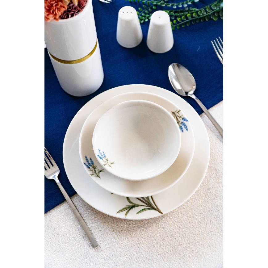 Conjunto de jantar 18 peças, porcelana, branco/azul/verde