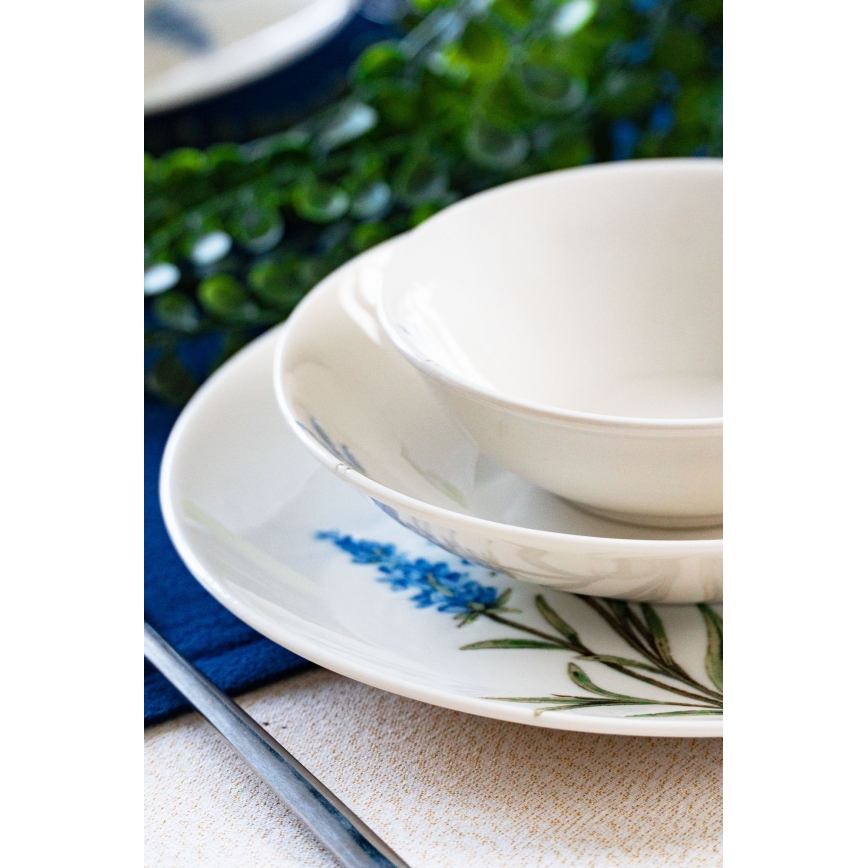Conjunto de jantar 18 peças, porcelana, branco/azul/verde