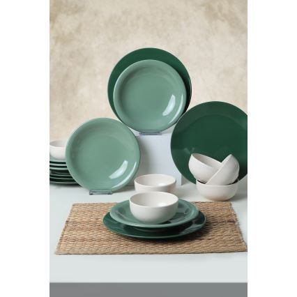 Conjunto de jantar 18 peças, verde/branco, em cerâmica