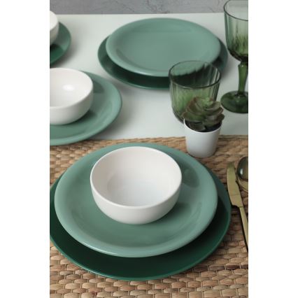 Conjunto de jantar 18 peças, verde/branco, em cerâmica