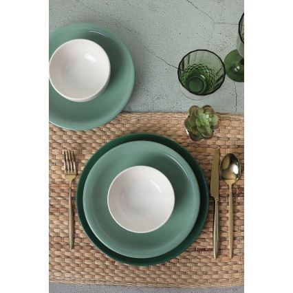 Conjunto de jantar 18 peças, verde/branco, em cerâmica