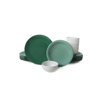 Conjunto de jantar 18 peças, verde/branco, em cerâmica