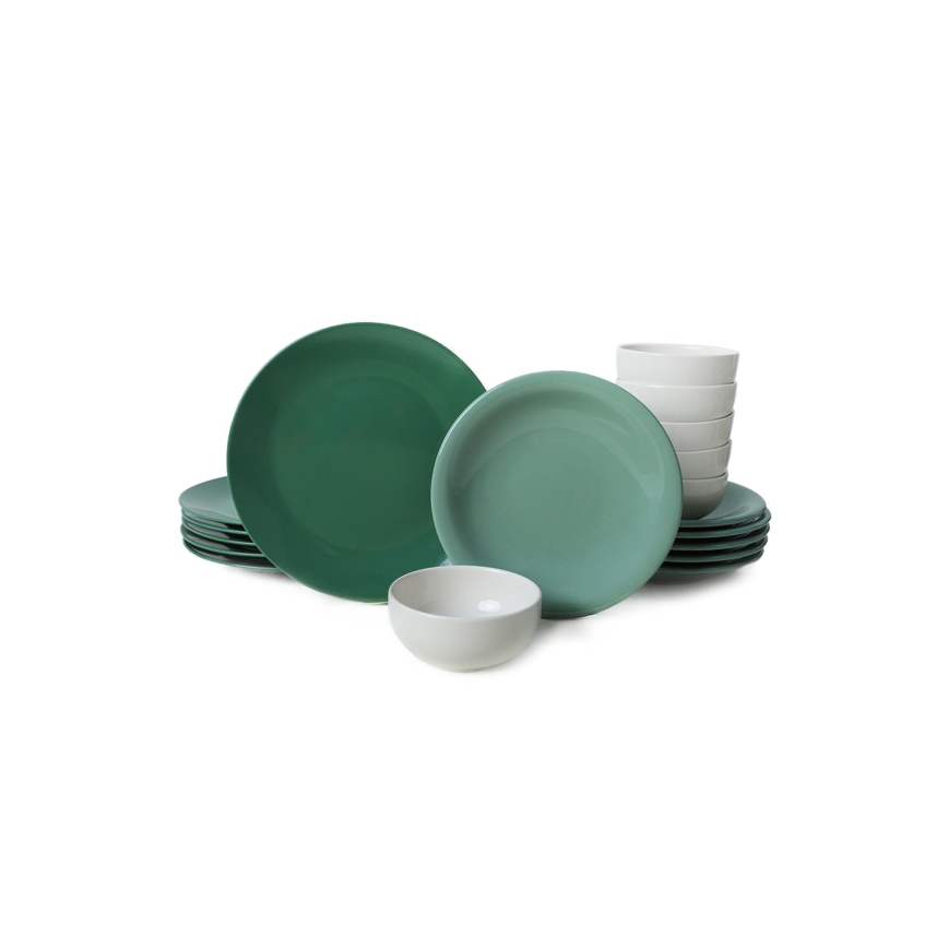 Conjunto de jantar 18 peças, verde/branco, em cerâmica