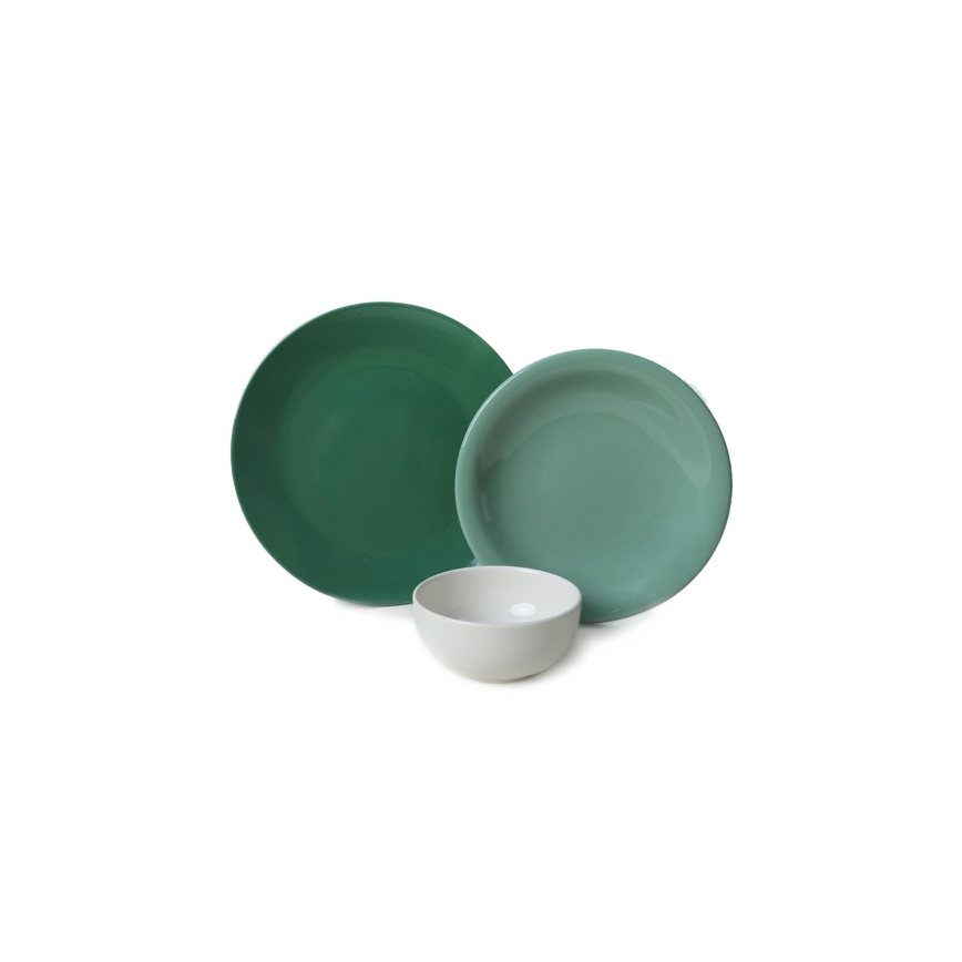 Conjunto de jantar 18 peças, verde/branco, em cerâmica