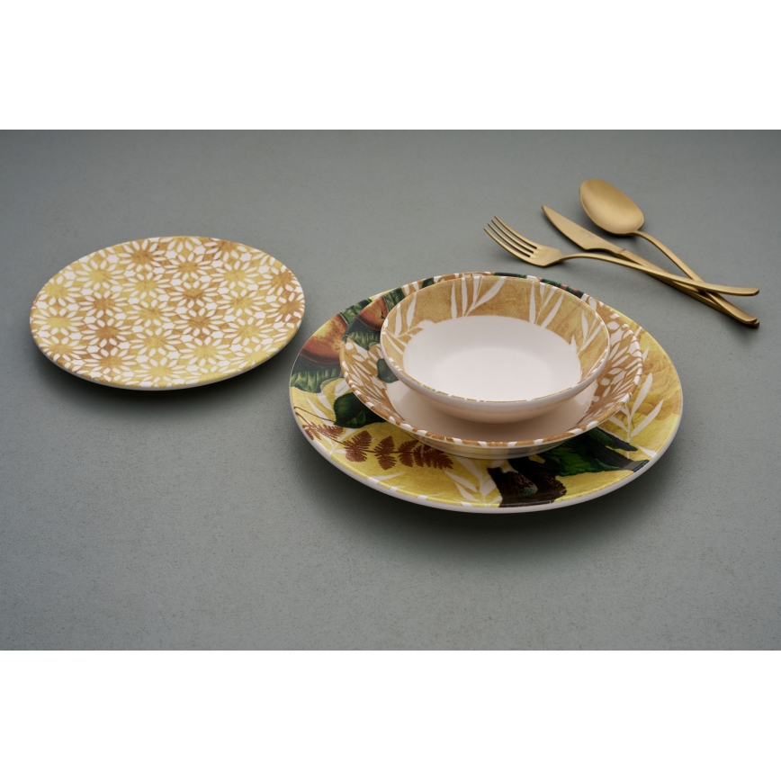 Conjunto de jantar 24 peças, amarelo/verde/branco, cerâmica