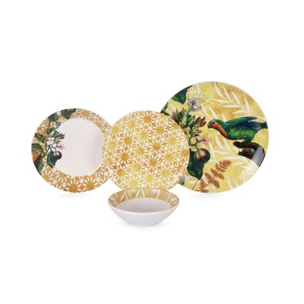 Conjunto de jantar 24 peças, amarelo/verde/branco, cerâmica