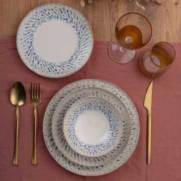 Conjunto de jantar 24 peças azul/bege/porcelana