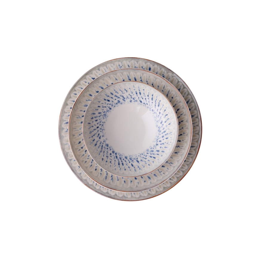 Conjunto de jantar 24 peças azul/bege/porcelana