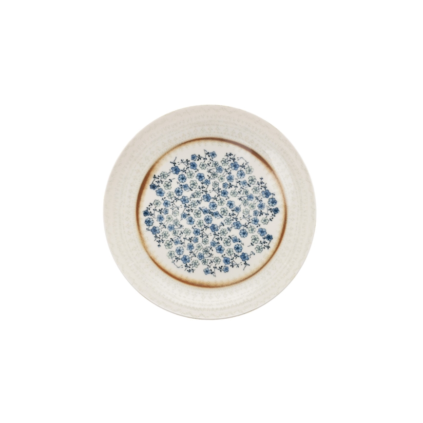 Conjunto de jantar 24 peças azul/bege/porcelana