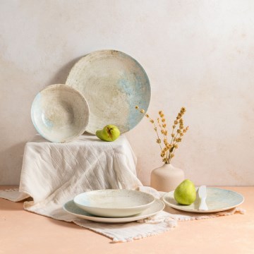 Conjunto de jantar 24 peças azul/bege/porcelana