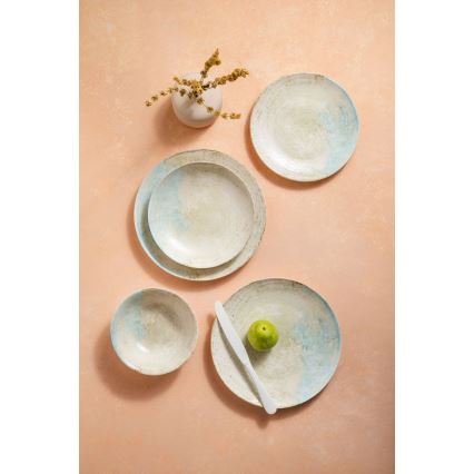 Conjunto de jantar 24 peças azul/bege/porcelana