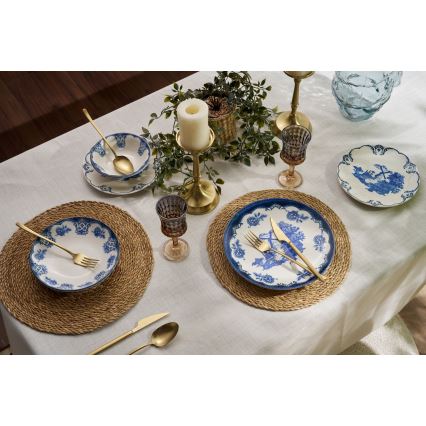 Conjunto de jantar 24 peças, azul/branco, em porcelana