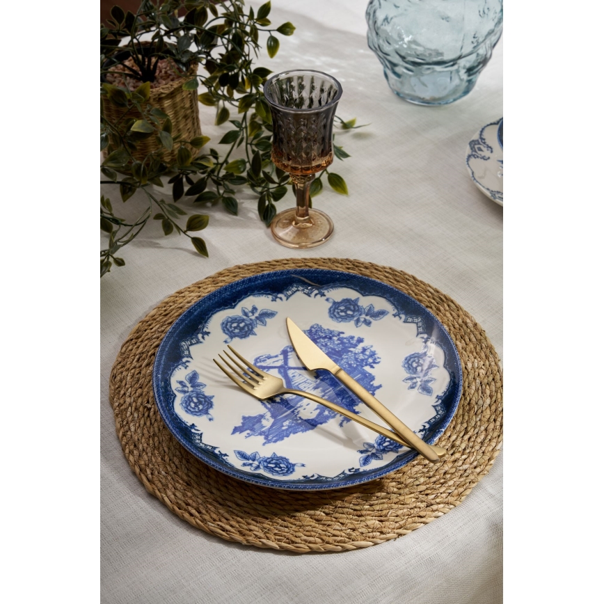 Conjunto de jantar 24 peças, azul/branco, em porcelana