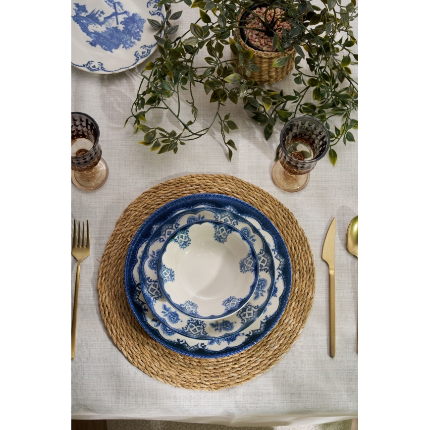 Conjunto de jantar 24 peças, azul/branco, em porcelana