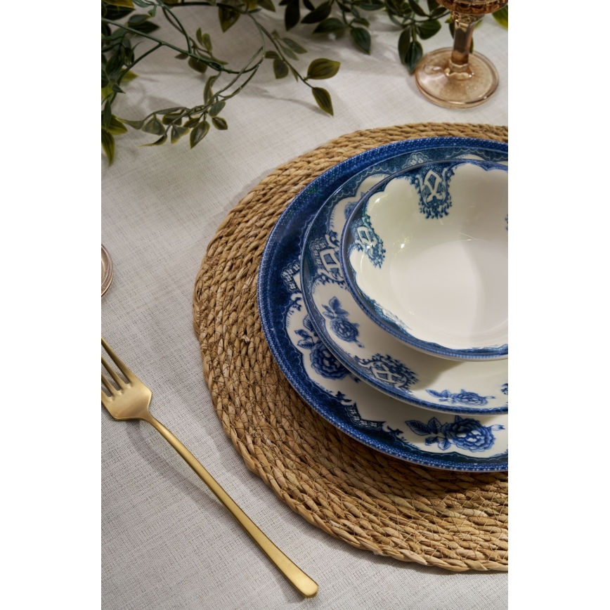 Conjunto de jantar 24 peças, azul/branco, em porcelana