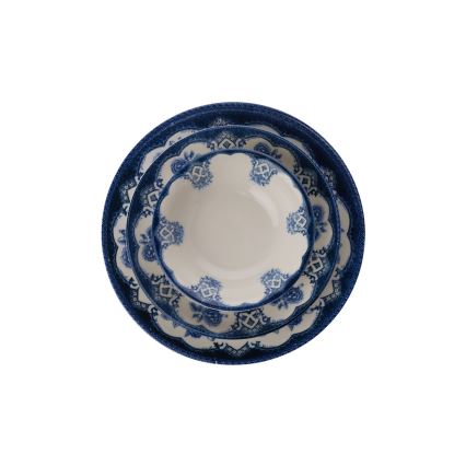 Conjunto de jantar 24 peças, azul/branco, em porcelana