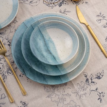 Conjunto de jantar 24 peças azul/creme/porcelana
