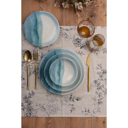 Conjunto de jantar 24 peças azul/creme/porcelana