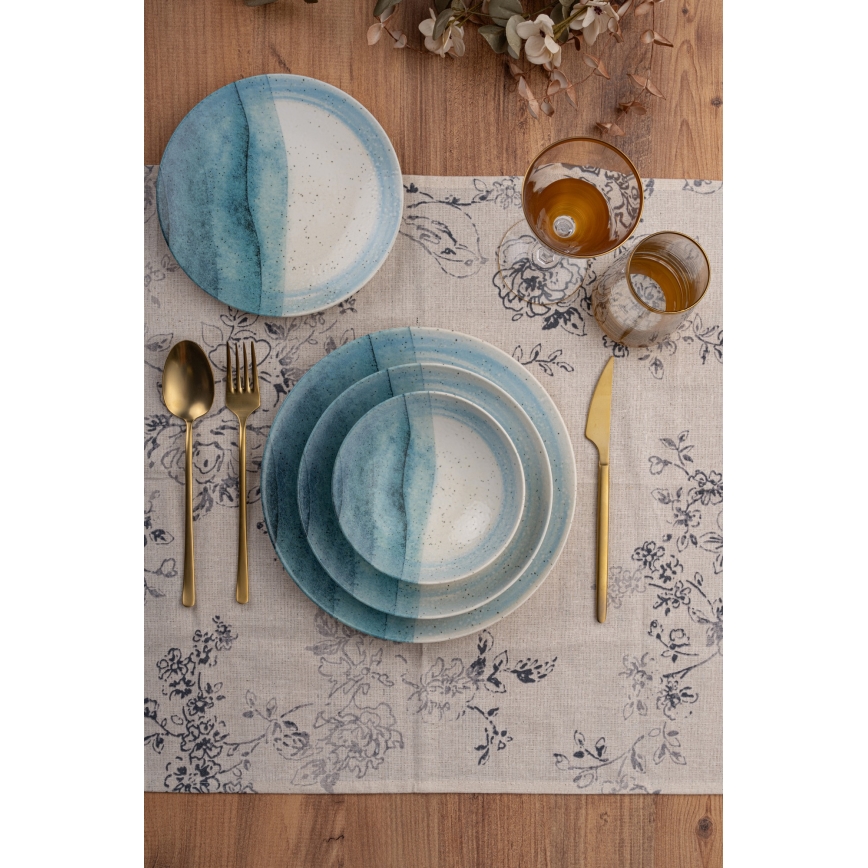Conjunto de jantar 24 peças azul/creme/porcelana