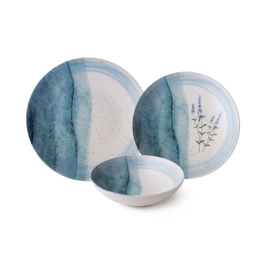 Conjunto de jantar 24 peças azul/creme/porcelana