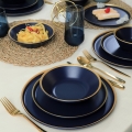 Conjunto de jantar 24 peças azul/dourado/cerâmica