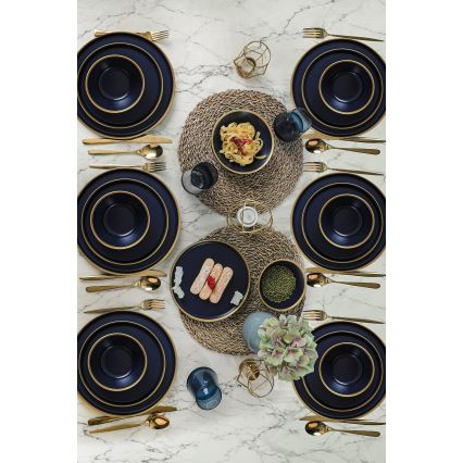 Conjunto de jantar 24 peças azul/dourado/cerâmica