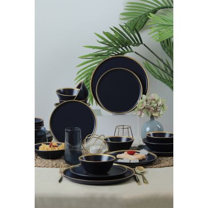 Conjunto de jantar 24 peças azul/dourado/cerâmica
