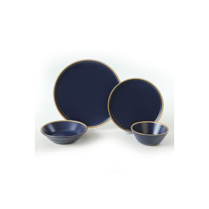 Conjunto de jantar 24 peças azul/dourado/cerâmica