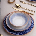 Conjunto de jantar 24 peças azul/laranja/porcelana